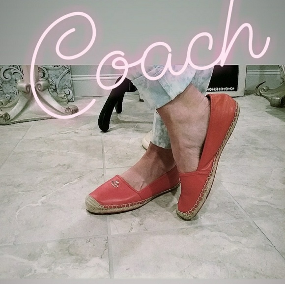 Coach Red Leather Espadrille Flats Casual Size 10B Summer Comfort - Picture 1 of 7